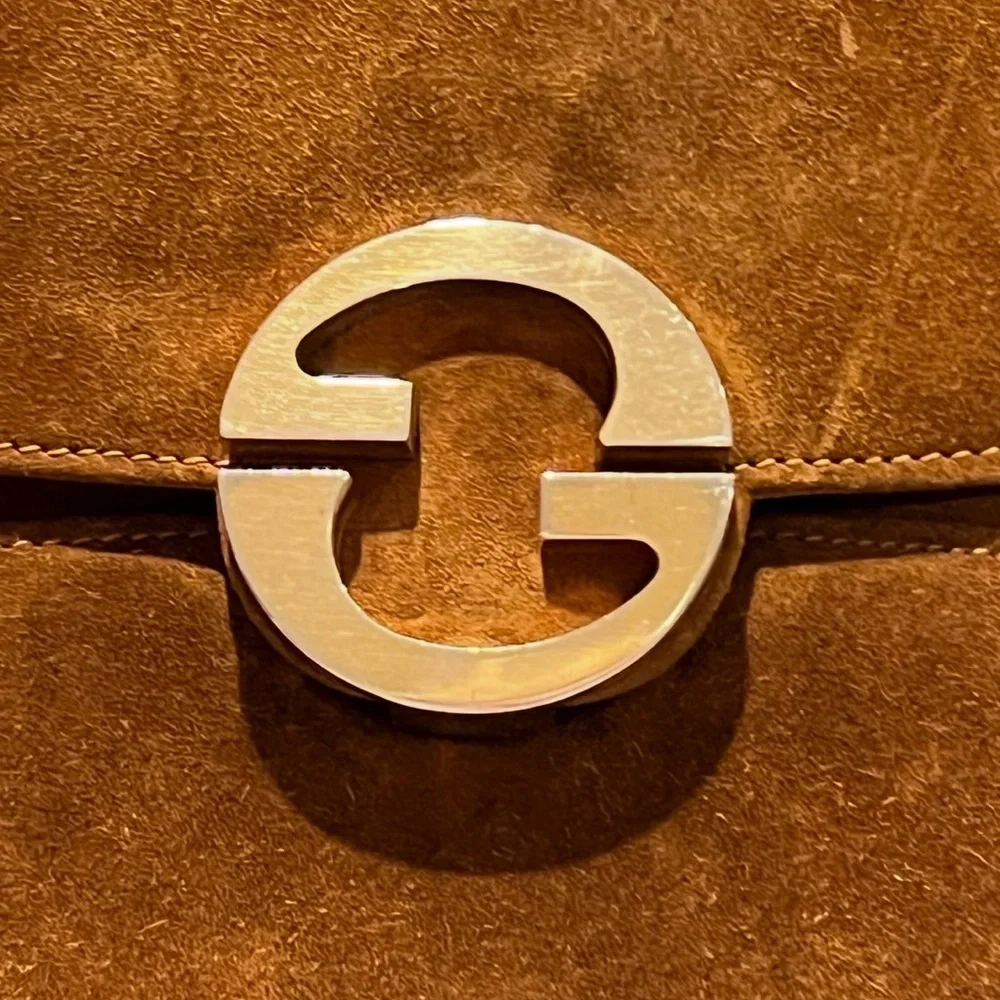 Vintage 1970s Gucci Blondie Camel Suede GG Envelope Bag convertible - Picture 7 of 14